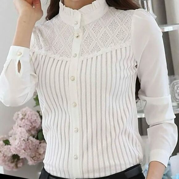 Black Victorian Style Semi Sheer Lace Pleated Blouse - Picture 12 of 12